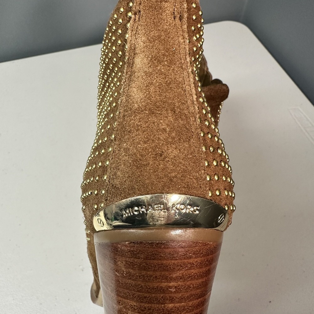 Michael Kors Womens 9.5C Camel Suede Studed Western booties 3 In Heel Boho - Picture 5 of 7